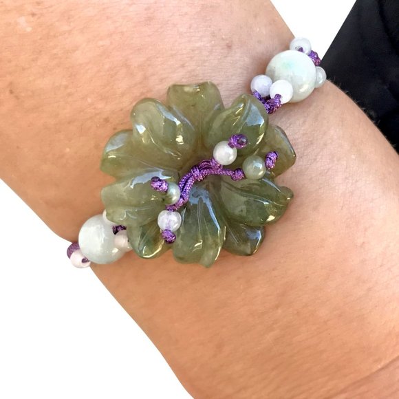 Unforgettable Anemone Flower Handmade Jade Bracelet - Picture 6 of 6